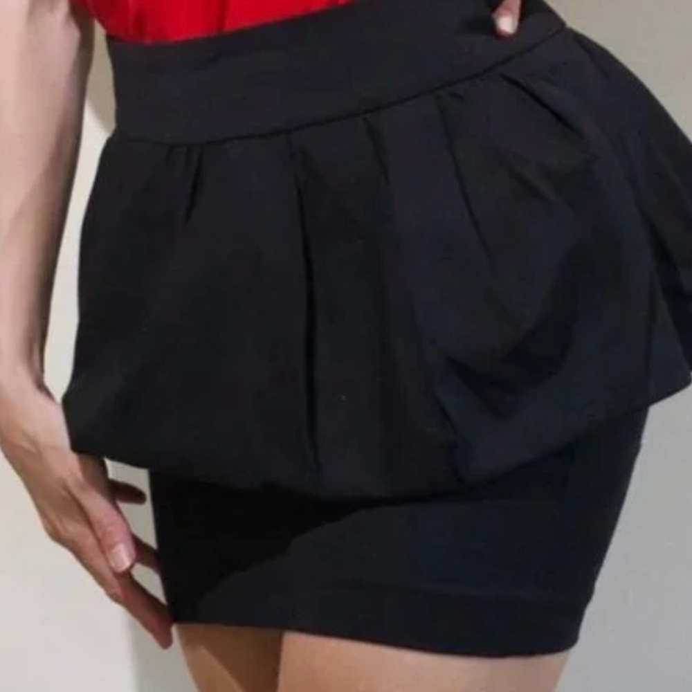 Zara Woman XS Black Skirt Bubble Peplum Pencil Mini Career Cotton Stretch Party - Picture 4 of 7